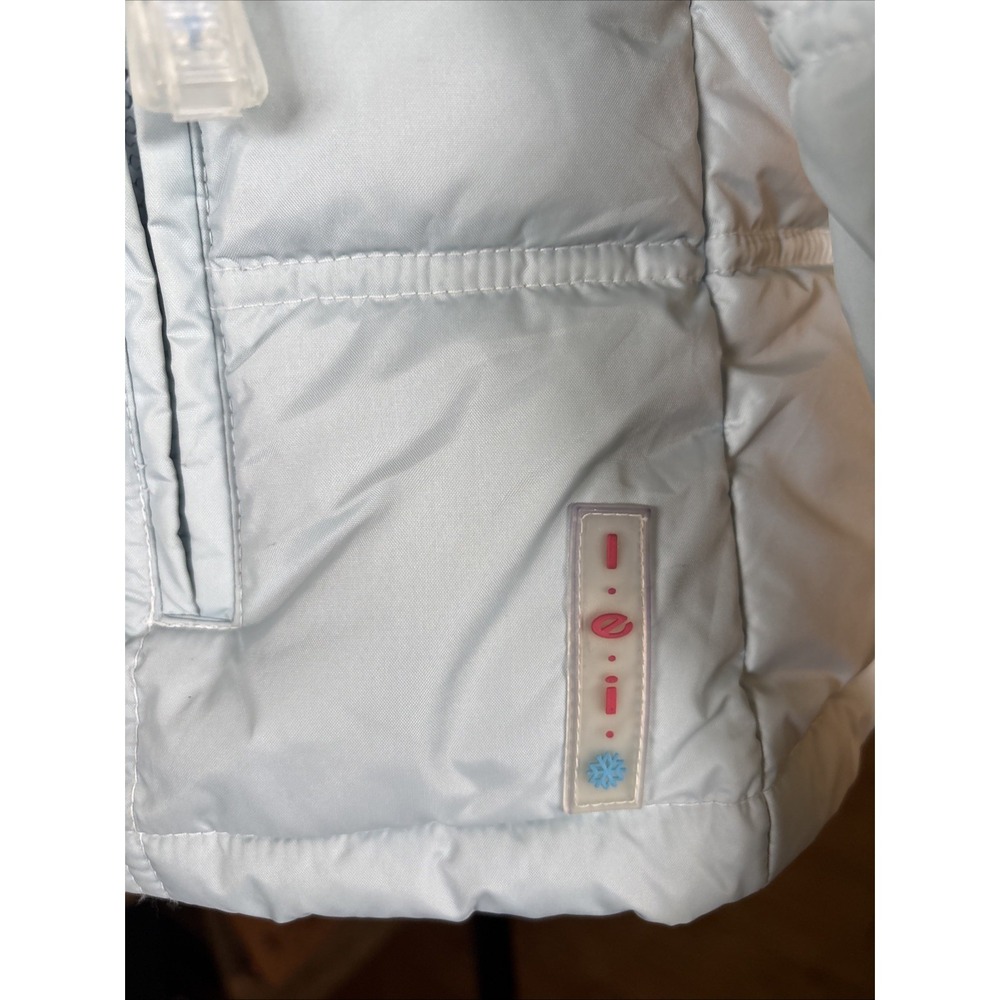 Women's Small Baby Blue With Blue Stripe Down Ski Puffer Jacket LEI Vintage - Picture 5 of 10